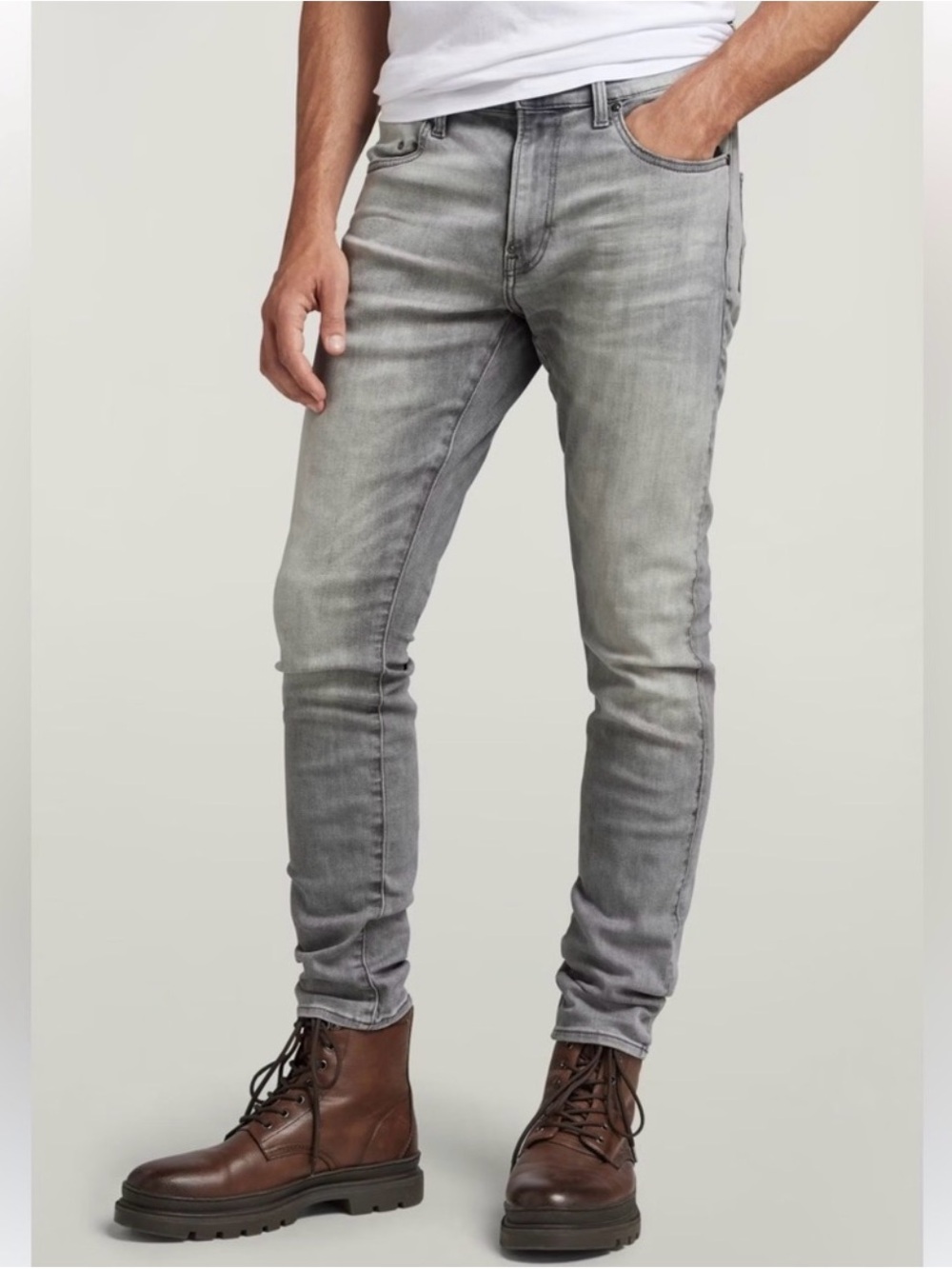 G-Star Raw Men's Revend Skinny Jeans Sun Faded Glacier Gray Size 38